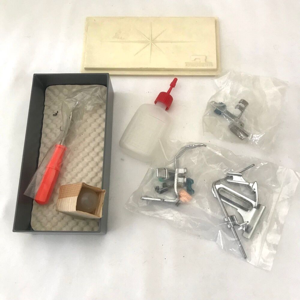 Vintage Sewing Machine Parts Kit Oil Bottle Presser Foot Screwdriver Starburst